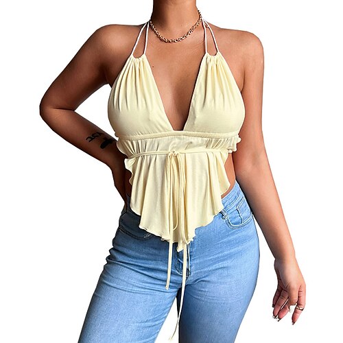 Women's Camisole Halter Crisscross Tank Green Blue Yellow Plain Lace up Sleeveless Party Holiday Sexy Halter Neck Regular S / V Neck / V Neck
Women's Camisole Halter Crisscross Tank Green Blue Yellow Plain Lace up Sleeveless Party Holiday Sexy Halter Neck Regular S / V Neck / V Neck