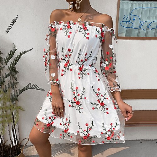 Women's A Line Dress Short Mini Dress White Black Half Sleeve Floral Backless Mesh Print Spring Summer Off Shoulder Elegant Romantic 2022 XS S M L
Women's A Line Dress Short Mini Dress White Black Half Sleeve Floral Backless Mesh Print Spring Summer Off Shoulder Elegant Romantic 2022 XS S M L