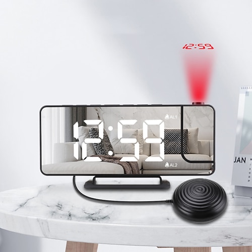 

LED Mirror Alarm Clock Table Digital Ceiling Projector Alarm Clock USB Wake Up FM Radio Time Projector Bedroom Bedside Clock