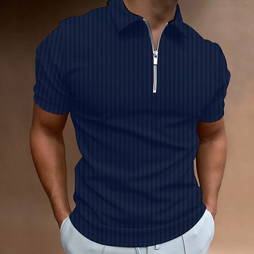 

Men's Golf Shirt Striped Solid Colored Turndown White Black Gray Khaki Navy Blue Short Sleeve Going out golf shirts Zipper Slim Tops Sports Designer Punk & Gothic