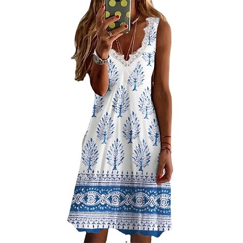 Women's Casual Dress Knee Length Dress Green Blue Sleeveless Floral Lace Print Spring Summer V Neck Casual 2022 S M L XL XXL
Women's Casual Dress Knee Length Dress Green Blue Sleeveless Floral Lace Print Spring Summer V Neck Casual 2022 S M L XL XXL