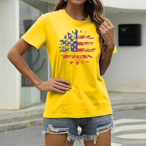 Women's T shirt Graphic Flower USA Print Round Neck Basic Tops Green Blue White
Women's T shirt Graphic Flower USA Print Round Neck Basic Tops Green Blue White