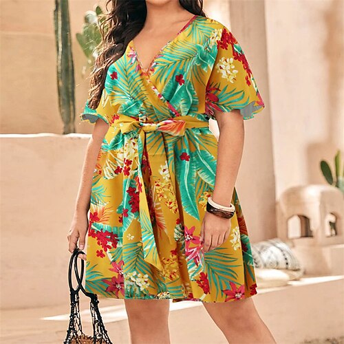 Women's Plus Size Sheath Dress Floral V Neck Short Sleeve Spring Summer Casual Short Mini Dress Causal Daily Dress
Women's Plus Size Sheath Dress Floral V Neck Short Sleeve Spring Summer Casual Short Mini Dress Causal Daily Dress