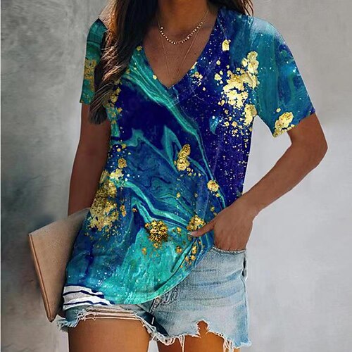 Women's Geometric Painting T shirt Striped Galaxy Graphic Patchwork Print V Neck Beach Tops Blue / 3D Print
Women's Geometric Painting T shirt Striped Galaxy Graphic Patchwork Print V Neck Beach Tops Blue / 3D Print