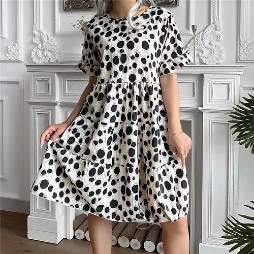 Women's Shift Dress Short Mini Dress Black Short Sleeve Polka Dot Print Spring Summer Round Neck Casual 2022 M L XL XXL
Women's Shift Dress Short Mini Dress Black Short Sleeve Polka Dot Print Spring Summer Round Neck Casual 2022 M L XL XXL