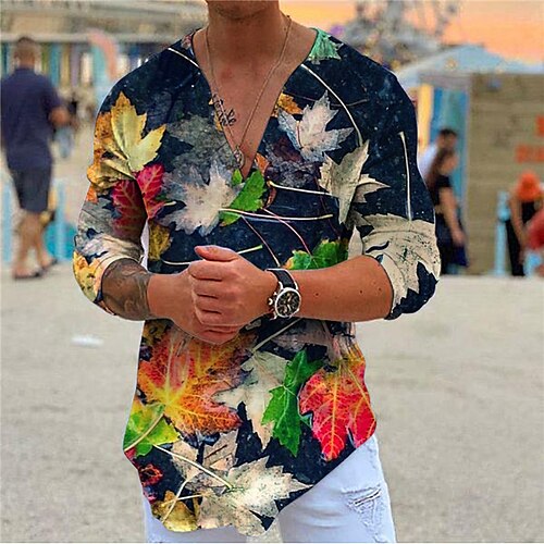 Men's Shirt Leaves V Neck Casual Daily Print Long Sleeve Tops Casual Fashion Designer Comfortable Navy Blue
Men's Shirt Leaves V Neck Casual Daily Print Long Sleeve Tops Casual Fashion Designer Comfortable Navy Blue