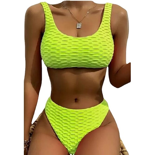 

Women's Swimwear Bikini 2 Piece Normal Swimsuit Open Back Pure Color Green Yellow Rosy Pink Tank Top Scoop Neck Bathing Suits Sexy Vacation Fashion / Modern / New / Padded Bras