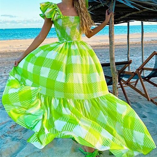 Women's A Line Dress Midi Dress Green Short Sleeve Plaid Print Spring Summer Square Neck Casual Vacation 2022 S M L XL
Women's A Line Dress Midi Dress Green Short Sleeve Plaid Print Spring Summer Square Neck Casual Vacation 2022 S M L XL