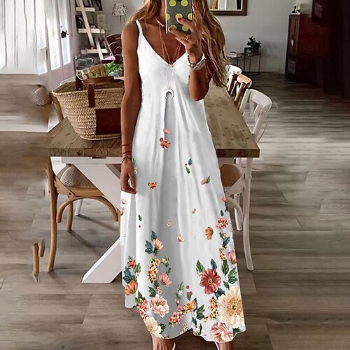 Women's A Line Dress Maxi long Dress White Sleeveless Floral Print Spring Summer Spaghetti Strap Stylish Casual Vacation 2022 S M L XL XXL 3XL
Women's A Line Dress Maxi long Dress White Sleeveless Floral Print Spring Summer Spaghetti Strap Stylish Casual Vacation 2022 S M L XL XXL 3XL