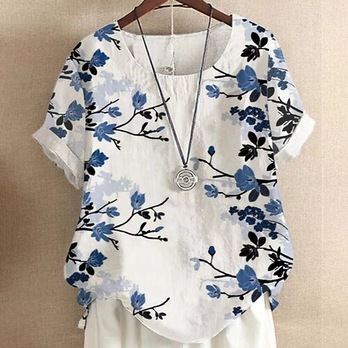 Women's Plus Size Tops Blouse Floral Print Short Sleeve Crewneck Streetwear Going out Weekend Linen Spring Summer White
Women's Plus Size Tops Blouse Floral Print Short Sleeve Crewneck Streetwear Going out Weekend Linen Spring Summer White