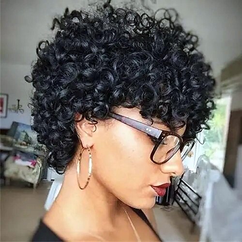 

Human Hair Wig Short Loose Curl Pixie Cut Short Bob Layered Haircut Brown Natural Multi-color Designers Natural Hairline Capless Brazilian Hair Women's Natural Black #1B Ombre Black / Medium Auburn 4