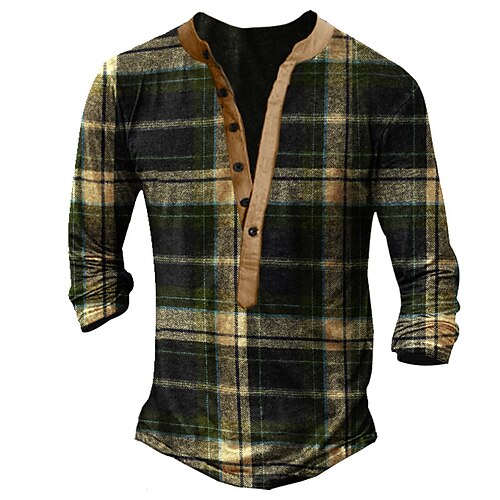 Men's Henley Shirt T shirt 3D Print Graphic Tartan Henley Street Casual Button-Down Print Long Sleeve Tops Basic Fashion Classic Comfortable Green
Men's Henley Shirt T shirt 3D Print Graphic Tartan Henley Street Casual Button-Down Print Long Sleeve Tops Basic Fashion Classic Comfortable Green