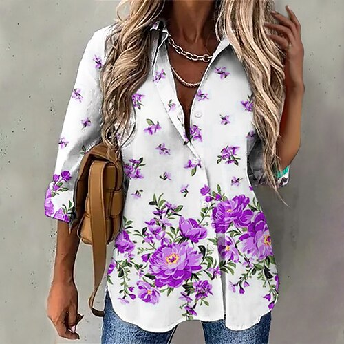 Women's Floral Theme Blouse Shirt Floral Button Print Shirt Collar Casual Streetwear Tops Blue Purple Red / 3D Print
Women's Floral Theme Blouse Shirt Floral Button Print Shirt Collar Casual Streetwear Tops Blue Purple Red / 3D Print