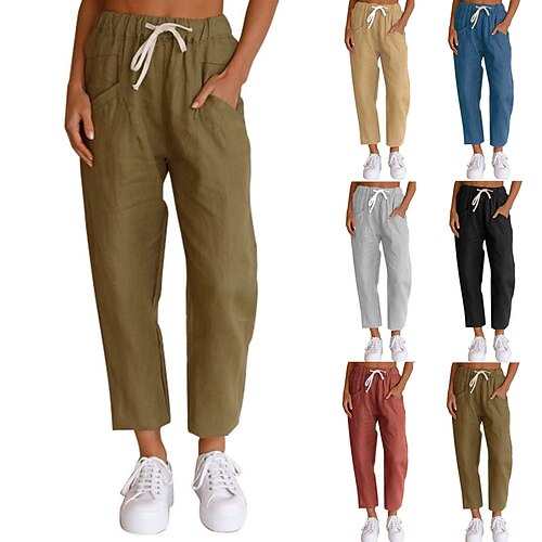 Women's Yoga Pants Side Pockets Drawstring Cropped Pants Bottoms Solid Color Green Black Grey Linen Yoga Fitness Gym Workout Sports Activewear Micro-elastic / Athletic / Athleisure 
Women's Yoga Pants Side Pockets Drawstring Cropped Pants Bottoms Solid Color Green Black Grey Linen Yoga Fitness Gym Workout Sports Activewear Micro-elastic / Athletic / Athleisure