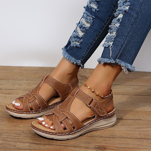 Women's Sandals Plus Size Flat Heel Open Toe Sporty Casual Daily Outdoor Walking Shoes Faux Leather Magic Tape Summer Solid Colored Black Brown
Women's Sandals Plus Size Flat Heel Open Toe Sporty Casual Daily Outdoor Walking Shoes Faux Leather Magic Tape Summer Solid Colored Black Brown