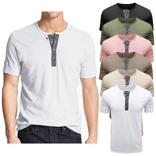 Men's Henley Shirt T shirt Solid Color Henley Street Casual Button-Down Short Sleeve Tops Basic Fashion Classic Comfortable Green White Black
Men's Henley Shirt T shirt Solid Color Henley Street Casual Button-Down Short Sleeve Tops Basic Fashion Classic Comfortable Green White Black