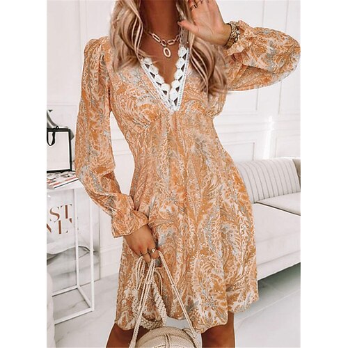 Women's A Line Dress Short Mini Dress Yellow Long Sleeve Floral Lace Print Spring Summer V Neck Elegant Casual Vacation 2022 S M L XL XXL
Women's A Line Dress Short Mini Dress Yellow Long Sleeve Floral Lace Print Spring Summer V Neck Elegant Casual Vacation 2022 S M L XL XXL