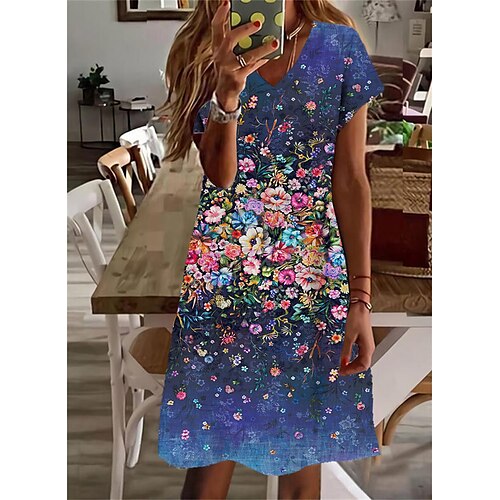 Women's Shift Dress Knee Length Dress Blue Short Sleeve Floral Print Spring Summer V Neck Stylish Casual 2022 S M L XL XXL 3XL
Women's Shift Dress Knee Length Dress Blue Short Sleeve Floral Print Spring Summer V Neck Stylish Casual 2022 S M L XL XXL 3XL