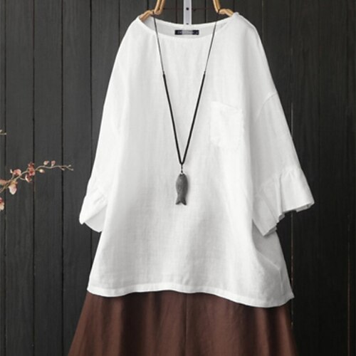 Women's Plus Size Tops T shirt Plain 3/4 Length Sleeve Crewneck Basic Daily Going out Cotton And Linen Spring Summer Green White
Women's Plus Size Tops T shirt Plain 3/4 Length Sleeve Crewneck Basic Daily Going out Cotton And Linen Spring Summer Green White