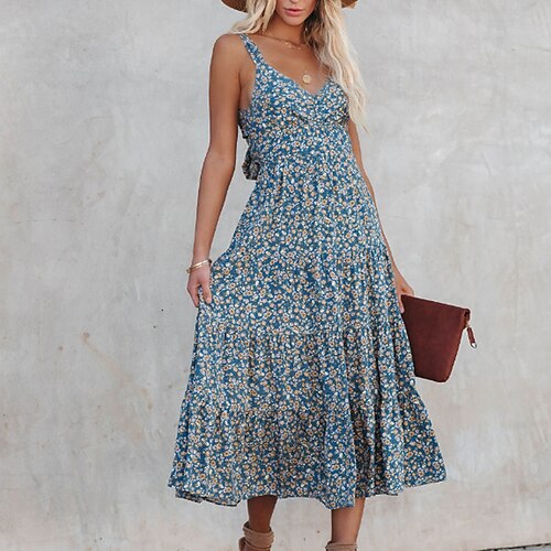 Women's Strap Dress Knee Length Dress Blue Sleeveless Floral Backless Cold Shoulder Print Spring Summer Spaghetti Strap Casual 2022 S M L XL
Women's Strap Dress Knee Length Dress Blue Sleeveless Floral Backless Cold Shoulder Print Spring Summer Spaghetti Strap Casual 2022 S M L XL