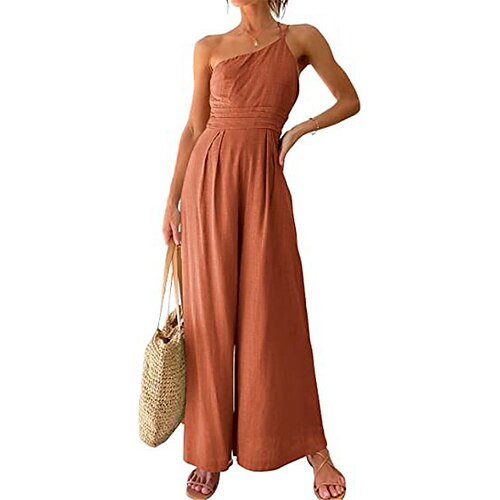 Women's Jumpsuit Backless Solid Color One Shoulder Casual Street Daily Regular Fit Sleeveless Pink Khaki Red S M L Spring
Women's Jumpsuit Backless Solid Color One Shoulder Casual Street Daily Regular Fit Sleeveless Pink Khaki Red S M L Spring