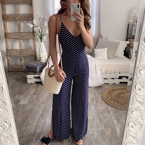 Women's Jumpsuit Backless Split Polka Dot V Neck Casual Street Daily Regular Fit Sleeveless Navy Blue S M L Spring
Women's Jumpsuit Backless Split Polka Dot V Neck Casual Street Daily Regular Fit Sleeveless Navy Blue S M L Spring