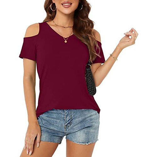 Women's T shirt Plain Cut Out Cold Shoulder V Neck Basic Tops Green Blue Black
Women's T shirt Plain Cut Out Cold Shoulder V Neck Basic Tops Green Blue Black