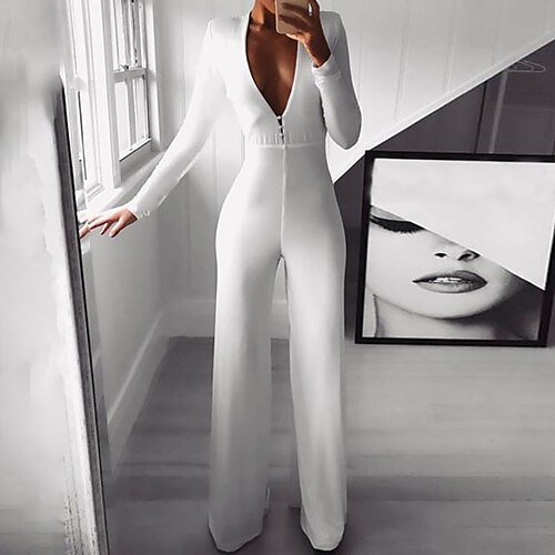 Women's Jumpsuit Solid Color Deep V Elegant Party Regular Fit Long Sleeve White S M L Summer
Women's Jumpsuit Solid Color Deep V Elegant Party Regular Fit Long Sleeve White S M L Summer