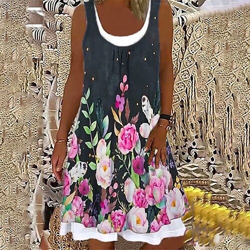 Women's Shift Dress Knee Length Dress Blue Black Pink Red Navy Blue Sleeveless Floral Print Spring Summer Crew Neck Casual Under 10 S M L XL XXL 3XL 4XL 5XL
Women's Shift Dress Knee Length Dress Blue Black Pink Red Navy Blue Sleeveless Floral Print Spring Summer Crew Neck Casual Under 10 S M L XL XXL 3XL 4XL 5XL