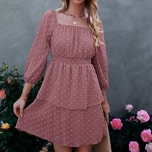 Women's Sheath Dress Knee Length Dress Black Pink Yellow Light Blue 3/4 Length Sleeve Solid Color Jacquard Spring Summer Square Neck Casual Puff Sleeve 2022 S M L XL
Women's Sheath Dress Knee Length Dress Black Pink Yellow Light Blue 3/4 Length Sleeve Solid Color Jacquard Spring Summer Square Neck Casual Puff Sleeve 2022 S M L XL