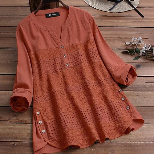 Women's Plus Size Tops Blouse T shirt Tee Plain Lace Button Long Sleeve V Neck Streetwear Daily Vacation Cotton Fall Spring Blue Pink
Women's Plus Size Tops Blouse T shirt Tee Plain Lace Button Long Sleeve V Neck Streetwear Daily Vacation Cotton Fall Spring Blue Pink
