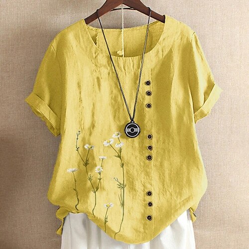 Women's Plus Size Curve Tops Blouse Floral Print Short Sleeve Round Neck Streetwear Festival Daily Sports Cotton Spring Summer Yellow Orange
Women's Plus Size Curve Tops Blouse Floral Print Short Sleeve Round Neck Streetwear Festival Daily Sports Cotton Spring Summer Yellow Orange