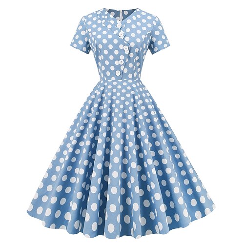 

Women's 1950s Audrey Hepburn Swing Dress 100% Cotton Flare Dress Retro Vintage Polka Dots Dailywear Tea Party Casual Daily Short Sleeve Fit & Flare Dress Christmas