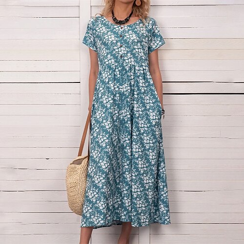Women's Swing Dress Midi Dress Green Blue Red Short Sleeve Floral Button Print Spring Summer Round Neck Stylish Casual Boho 2022 S M L XL XXL
Women's Swing Dress Midi Dress Green Blue Red Short Sleeve Floral Button Print Spring Summer Round Neck Stylish Casual Boho 2022 S M L XL XXL