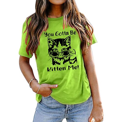 Women's Cat T shirt Cat Graphic Letter Print Round Neck Basic Tops Green White Pink
Women's Cat T shirt Cat Graphic Letter Print Round Neck Basic Tops Green White Pink