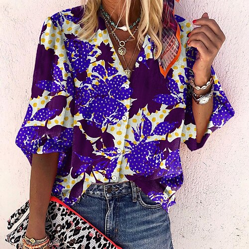 Women's Floral Theme Blouse Shirt Floral Polka Dot Button Print Standing Collar Casual Streetwear Tops Green Blue Purple / 3D Print
Women's Floral Theme Blouse Shirt Floral Polka Dot Button Print Standing Collar Casual Streetwear Tops Green Blue Purple / 3D Print