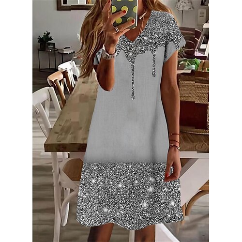 Women's Shift Dress Knee Length Dress Gray Short Sleeve Print Print Spring Summer V Neck Stylish Casual 2022 S M L XL XXL 3XL
Women's Shift Dress Knee Length Dress Gray Short Sleeve Print Print Spring Summer V Neck Stylish Casual 2022 S M L XL XXL 3XL