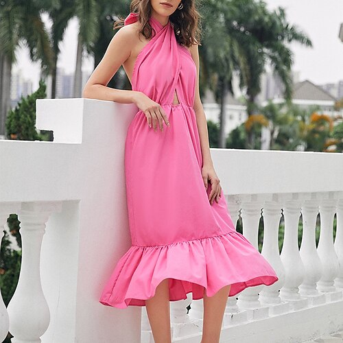 Women's Shift Dress Midi Dress Pink Sleeveless Solid Color Backless Ruffle Zipper Summer Halter Neck Stylish Casual 2022 S M L XL
Women's Shift Dress Midi Dress Pink Sleeveless Solid Color Backless Ruffle Zipper Summer Halter Neck Stylish Casual 2022 S M L XL