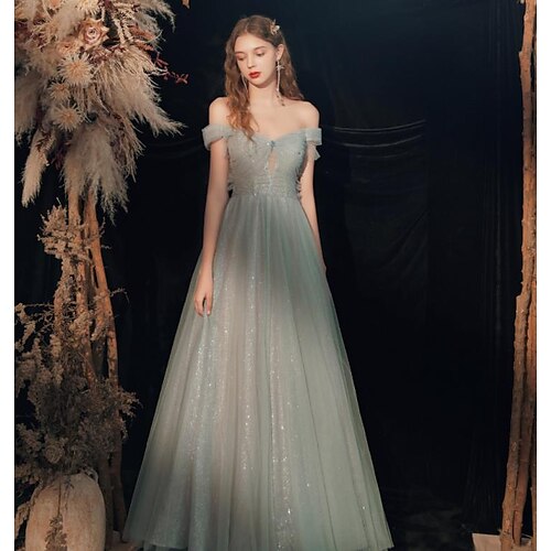 A-Line Bridesmaid Dress Off Shoulder Short Sleeve Sexy Floor Length Tulle with Pleats / Sequin 2022
A-Line Bridesmaid Dress Off Shoulder Short Sleeve Sexy Floor Length Tulle with Pleats / Sequin 2022