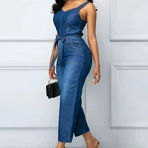 Women's Jumpsuit Lace up Pocket Solid Color Square Neck Casual Street Daily Regular Fit Sleeveless Blue M L XL Spring
Women's Jumpsuit Lace up Pocket Solid Color Square Neck Casual Street Daily Regular Fit Sleeveless Blue M L XL Spring