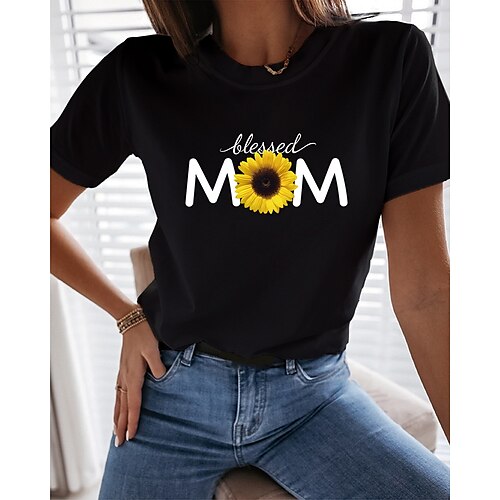 Women's T shirt Tee White Black Sunflower Text Print Short Sleeve Casual Weekend Basic Round Neck Regular Cotton Floral Family Painting S
Women's T shirt Tee White Black Sunflower Text Print Short Sleeve Casual Weekend Basic Round Neck Regular Cotton Floral Family Painting S