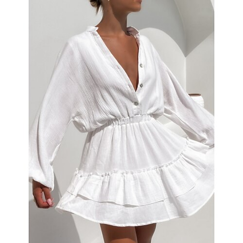 Women's A Line Dress Short Mini Dress White Long Sleeve Solid Color Ruched Spring Summer V Neck Elegant Casual 2022 S M L XL XXL 3XL
Women's A Line Dress Short Mini Dress White Long Sleeve Solid Color Ruched Spring Summer V Neck Elegant Casual 2022 S M L XL XXL 3XL