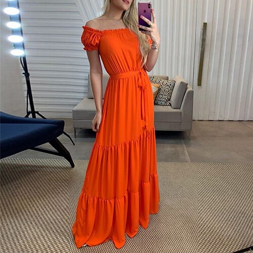 Women's A Line Dress Maxi long Dress Orange Short Sleeve Pure Color Backless Spring Summer Off Shoulder Elegant Classic 2022 S M L XL
Women's A Line Dress Maxi long Dress Orange Short Sleeve Pure Color Backless Spring Summer Off Shoulder Elegant Classic 2022 S M L XL