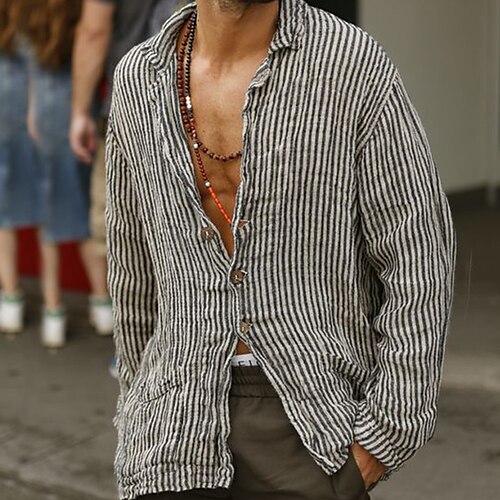 Men's Shirt Print Striped Turndown Street Casual Button-Down Print Long Sleeve Tops Casual Fashion Breathable Comfortable Black / Gray Summer Shirt
Men's Shirt Print Striped Turndown Street Casual Button-Down Print Long Sleeve Tops Casual Fashion Breathable Comfortable Black / Gray Summer Shirt