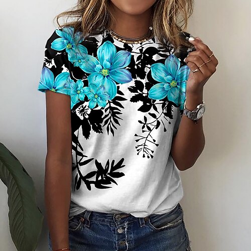Mulheres Camiseta Rosa Vermelho Azul Floral Imprimir Manga Curta Casual Feriado Básico Decote Redondo Padrão Tema Flores Pintura S
Mulheres Camiseta Rosa Vermelho Azul Floral Imprimir Manga Curta Casual Feriado Básico Decote Redondo Padrão Tema Flores Pintura S