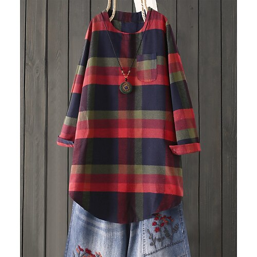 Women's Shift Dress Knee Length Dress Green Red 3/4 Length Sleeve Plaid Print Spring Summer Crew Neck Casual Linen S M L XL XXL 3XL 4XL 5XL
Women's Shift Dress Knee Length Dress Green Red 3/4 Length Sleeve Plaid Print Spring Summer Crew Neck Casual Linen S M L XL XXL 3XL 4XL 5XL