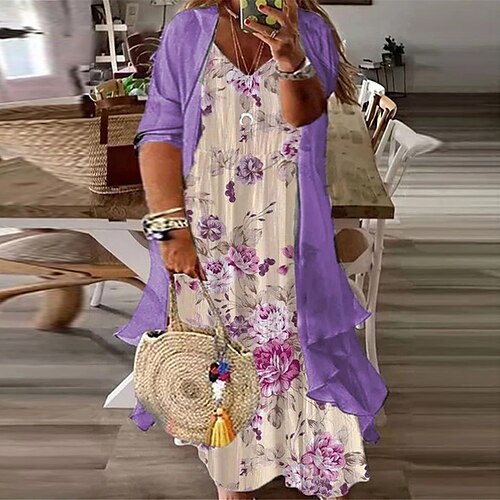 Women's Plus Size Two Piece Dress Floral V Neck Print 3/4 Length Sleeve Fall Spring Casual Mumu Maxi long Dress Causal Daily Dress
Women's Plus Size Two Piece Dress Floral V Neck Print 3/4 Length Sleeve Fall Spring Casual Mumu Maxi long Dress Causal Daily Dress