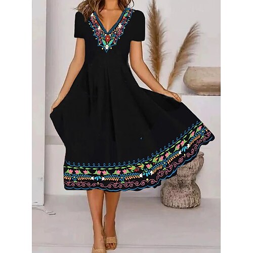 Dame Uformell kjole Midikjole Svart Kortermet Blomstret Rynket Vår Sommer V-hals Elegant 2023 S M L XL XXL 3XL
Dame Uformell kjole Midikjole Svart Kortermet Blomstret Rynket Vår Sommer V-hals Elegant 2023 S M L XL XXL 3XL