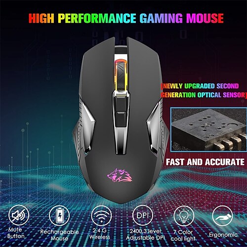 

Optical Gaming Mouse Led Breathing Light 800-2400 dpi 3 Adjustable DPI Levels 6 pcs Keys
