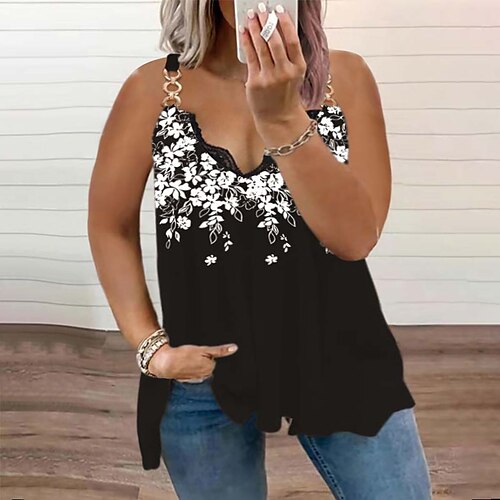 Women's Plus Size Tops T shirt Tee Floral Lace Print Sleeveless V Neck Streetwear Sexy Daily Vacation Polyester Spring Summer White Black
Women's Plus Size Tops T shirt Tee Floral Lace Print Sleeveless V Neck Streetwear Sexy Daily Vacation Polyester Spring Summer White Black